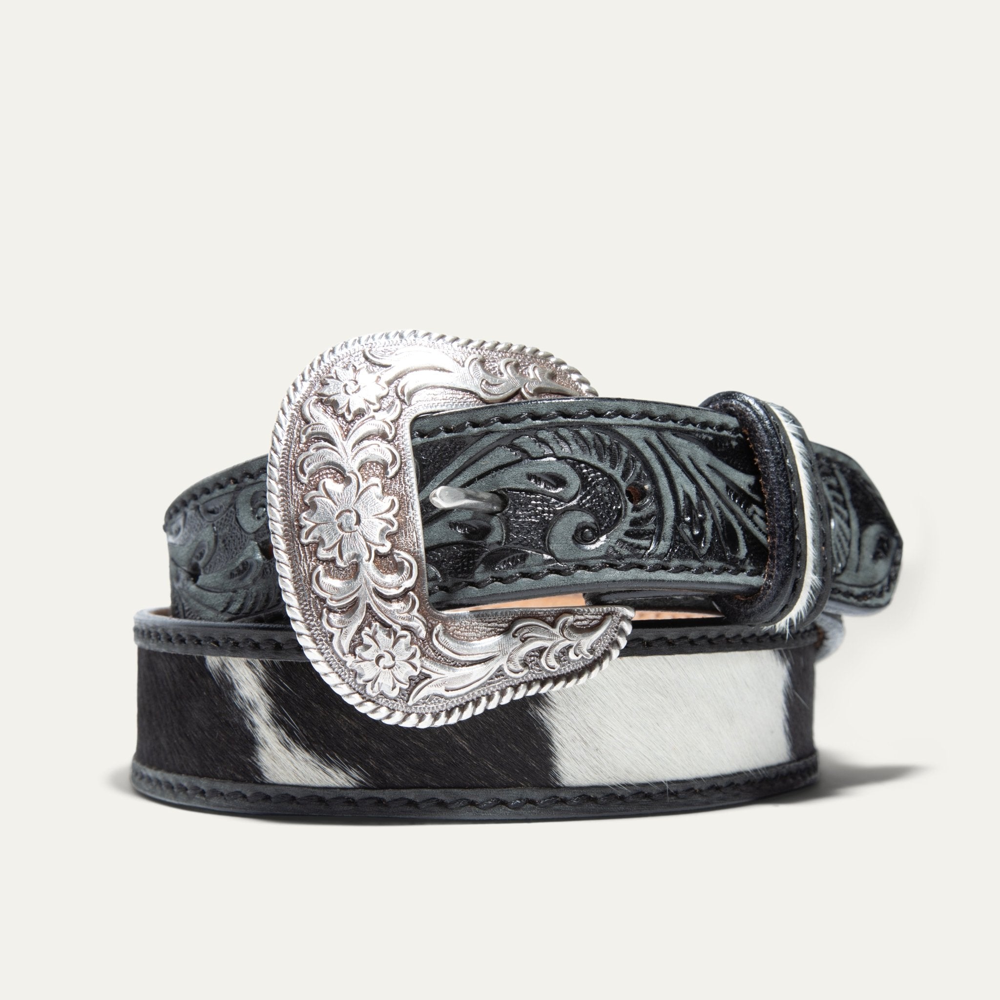 Hand-Tooled Cowboy Haircalf Belt - Will Leather Goods